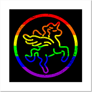 Distressed Rainbow Gay Pride Unicorn Medallion Posters and Art